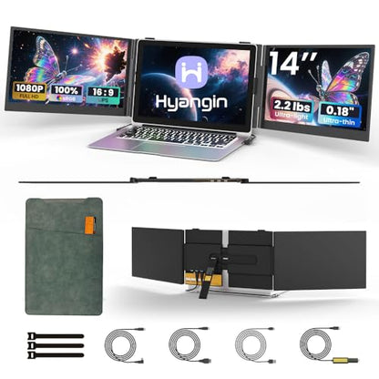 Hyangin Triple Laptop Screen Extender 14-inch, 2026 Upgraded Ultra-Slim 1080P FHD Displays for Laptop, Ultra-Light Triple Monitor for 13.3-17.3" Laptops, Compatible with Windows/Mac/Chrome OS/Phones - style: Triple Screen