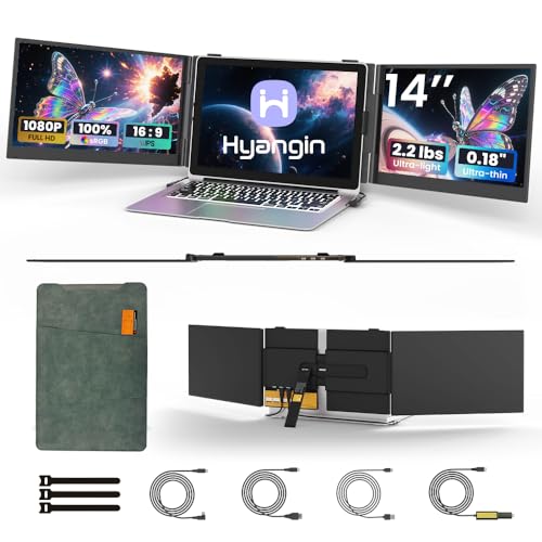 Hyangin Triple Laptop Screen Extender 14-inch, 2026 Upgraded Ultra-Slim 1080P FHD Displays for Laptop, Ultra-Light Triple Monitor for 13.3-17.3" Laptops, Compatible with Windows/Mac/Chrome OS/Phones - style: Triple Screen