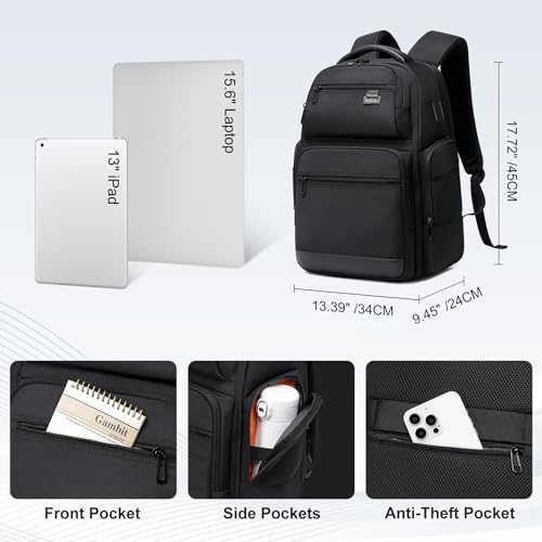 FENRUIEN Business Travel Backpack for Men,Large Capacity Laptop Backpack with USB Charging Port,Multifunctional Water Resistant Expandable Black Bag Fits 15.6 Inch computer