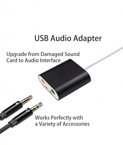 USB Audio Adapter, 3.5mm (1/8 inch) USB Microphone Adapter for Speakers, Headphones and Microphone Jacks, External Sound Card for Laptops, PCs（10 CM）