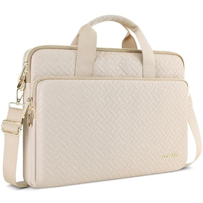 DOMISO 15.6 inch Laptop Case Sleeve Protective Cover Compatible with MacBook Pro 16 M4 M3 M2/Pro Max,15.6-16 inch HP Dell ASUS Lenovo Chromebook,Waterproof Computer Bag with Shoulder Strap,Beige - color: Beige, size: 15.6 inch