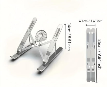 Adjustable Bracket with Detachable Cooling Fan - Portable Foldable Lifting Height, with Heat Sink, Ergonomic and Anti Slip Design, Suitable for 10 inches -17 inches (Silver)