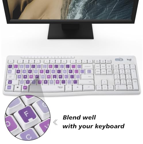 Universal English Keyboard Stickers - 3PCS Replacement English Alphabet Keyboard Stickers with Purple Matte Background Black Lettering for Computer Laptop Notebook Desktop
