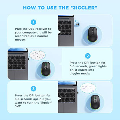PEIOUS Wireless Mouse Jiggler, LED Mouse with Built-in Mouse Mover, Black | Rechargeable, Silent Clicks, Adjustable DPI and Random Movement Keep Computers Awake for Work-Life Balance on Laptop/PC/Mac - color: Black