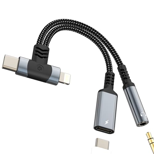 USB C Lightning to 3.5mm Adapter for iPhone 17 16 15 14 13 Pro Max (2in1) Charger Audio Headphone Jack Splitter Aux Cable Type C Port Connector Compatible with Samsung Galaxy for Ipad Dongle