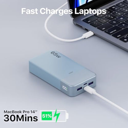 JUOVI Portable Charger 65W Power Bank 20000mAh Compact USB C Laptop Power Bank Fast Charging Battery Pack for Laptop MacBook Dell XPS iPad Tablet Steam Deck iPhone 17/16/15/14 Series Samsung and More - color: Blue