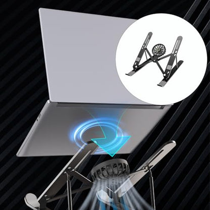 Aluminum Laptop Stand with Cooling Fan 7 Heights Adjustable Foldable Ergonomic Computer Holder for Notebook and Tablets Laptop Elevator Stand - color: Silver
