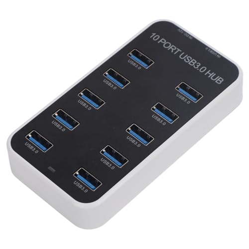 Diyeeni USB 3.0 Hub 10 Port Data Hub Splitter with Individual On Off Switches, 5Gbps High Speed USB Expander for Laptop PC Printer Hard Drive Flash Drive, Powered Docking Station