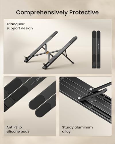 ProtoArc Portable Laptop Stand, CS100 Laptop Stand for Desk, Aluminum+Silicone Adjustable Laptop Riser, 6 Level Height Ergonomic Computer Holder for 10-17.3" Laptops, Tablets-Black