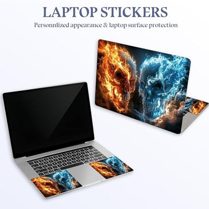 Universal Laptop Skin Sticker Decal,15.6 Inch Laptop Vinyl Cover for 13" 14" 15.6" Laptop,Scratch-Resistant Waterproof Protector Wrap,Reusable with Wrist Pads,Fire Ice Skull Duel - color: Fire Ice Skull Duel