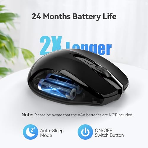 TECKNET Wireless Mouse, 2.4G Ergonomic Computer Mouse, 2600 DPI, Black | Ergonomic Design with Side Grips, Adjustable DPI, 2-Year Battery, Compact Size, USB-A Plug & Play, Wide OS Compatibility - color: Black