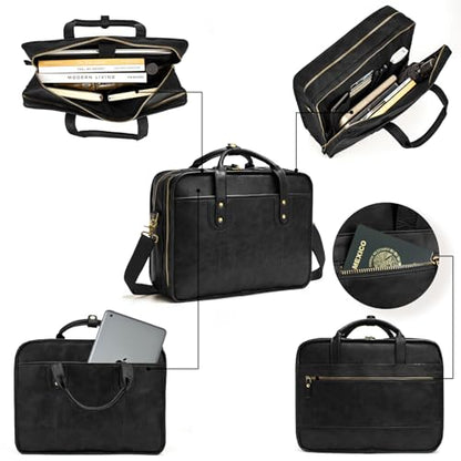 Leather Briefcases for Men 15.6 Inch Business Computer Bag Laptop Bag for Men Water Resistance Travel Messenger Bag | Leather - color: Black