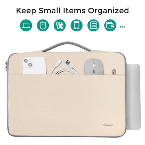 DOMISO 15.6 inch Laptop Case Sleeve Protective Cover Compatible with 16 inch MacBook Pro M4 M3 M2/Pro Max,15.6-16 inch HP Dell ASUS Lenovo Chromebook,Waterproof Computer Cases Bag with Handle,Beige - color: Beige, size: 15.6"