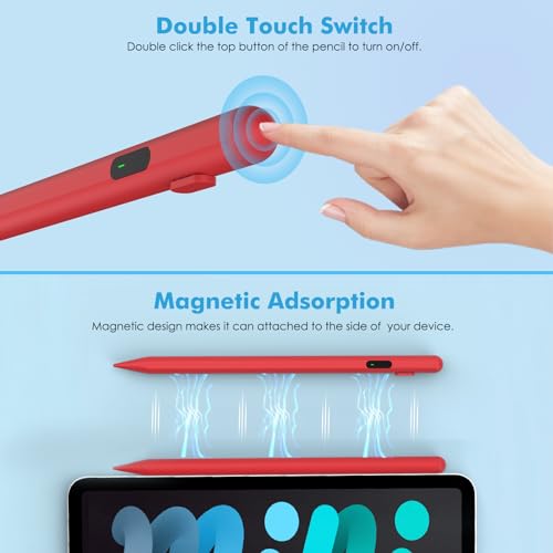 Moko Universal Capacitive Stylus Pencil for Touch Screen, Red | Fast Charging, Power Display, Compatible with Apple iPad/iPhone/Samsung/Lenovo, iOS Android Tablets & All Smartphones - color: Red