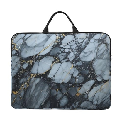14 Inch Laptop Sleeve Case Waterproof Lightweight Laptop Case Bag Black Textured Marble Travel Laptop BagsWith Handle Briefcase Messenger Bag For Women Men