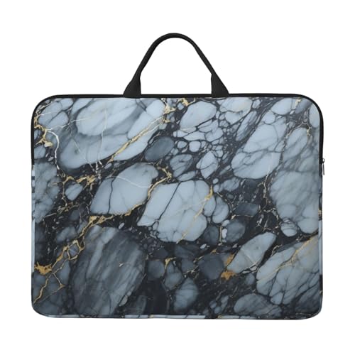14 Inch Laptop Sleeve Case Waterproof Lightweight Laptop Case Bag Black Textured Marble Travel Laptop BagsWith Handle Briefcase Messenger Bag For Women Men