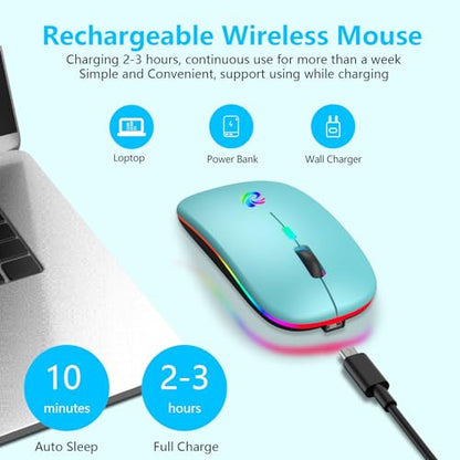 aMZCaSE Rechargeable Wireless Mouse with Type-C Adapter | 2.4G Slim Silent, 3 Adjustable DPI, USB Receiver, for Laptop PC Desktop, Lake Blue