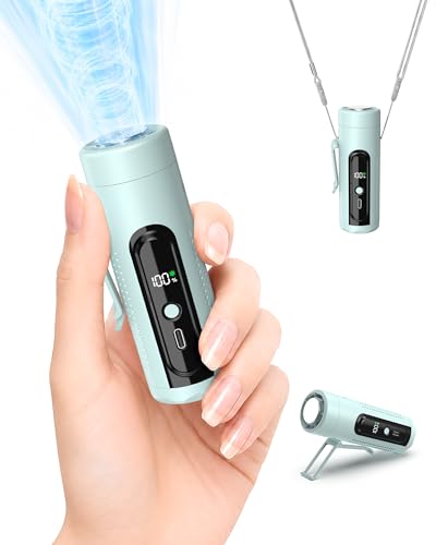 Mini Clip On Handheld Cooling Fan, 17000RPM 5 Speed Small Belt Fan with Ice Cooling Plate, Long Battery & LED Display, Portable Pocket Waist Fan for Travel Camping Hiking, Gifts for Men Women(Blue) - color: Light Blue