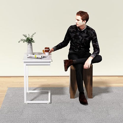 C Shaped End Table,Small Couch Side Table with Drawer,for Living Room, Bedroom Magazines, Computers, Coffee, Small Objects Storage.White - color: White