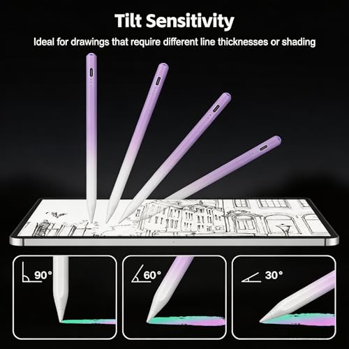 Stylus Pen for iPad 2026-2018 with 13mins Fast Charge,Tilt Sensitivity Palm Rejection Pencil for 11th (A16)/10/9/8/7/6 Gen, iPad Pro 11"/12.9"/M4/M5, iPad Air 3/4/5/M2/M3/M4 (Gradient Purple) - color: Gradient purple