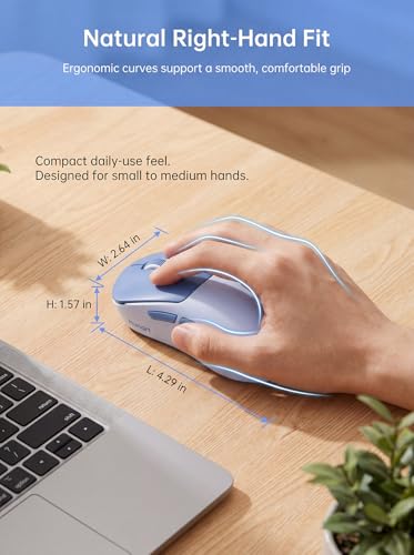 hunart H6 49g Wireless Mouse, Bluetooth & 2.4GHz, Rechargeable, Blue | Silent Clicks, USB-C Charging, Two Ways to Connect, Lightweight Right-Hand Ergonomic Comfort, For Laptop, MacBook, Office - color: Blue