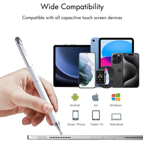 Penyeah 4-in-1 Stylus Pen for iPhone, iPad, Switch & Android Devices- White | Versatile 4 Different Tips, Writing/Drawing/Scrolling/Selecting/Signing Documents Easier & Preciser, Spare Tips Included - color: White