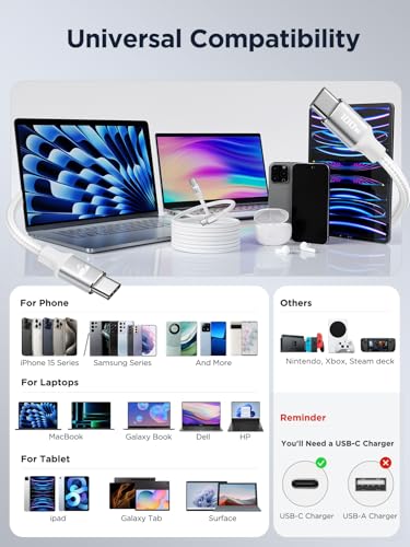 Aioneus 100W USB C to USB C Cable 6ft USBC to USBC Fast Charging Cable Braided USB Type C Charger Cable for iPhone 16 15 Pro Plus Pro Max, MacBook, iPad Pro/Air/Mini