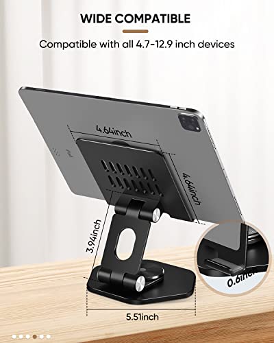 Tablet Stand, Aluminum Desktop Holder, Compatible with 5-12.9" iPad, Black | 360° Swivel Adjustable Viewing Angles; Sturdy All-Aluminum Design Improve heat dissipation; Foldable and Storage; - color: Black