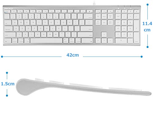 Macally Ultra Slim USB Wired Computer Keyboard - Compatible Apple Keyboard or Windows - Full Size with 20 Mac Keyboard Keys -with Numeric Keypad - Silver Aluminum Finish - color: Silver