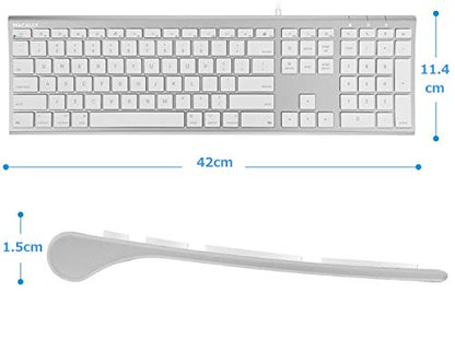 Macally Ultra Slim USB Wired Computer Keyboard - Compatible Apple Keyboard or Windows - Full Size with 20 Mac Keyboard Keys -with Numeric Keypad - Silver Aluminum Finish - color: Silver