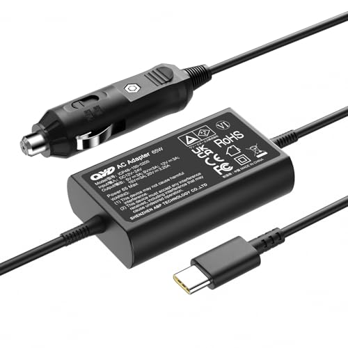 Laptop Car Charger USB C 65W DC Adapter for Lenovo Thinkpad Yoga Ideapad Slim ThinkBook MacBook Dell Latitude Chromebook Asus Acer HP Samsung and All Device with Type-C Port