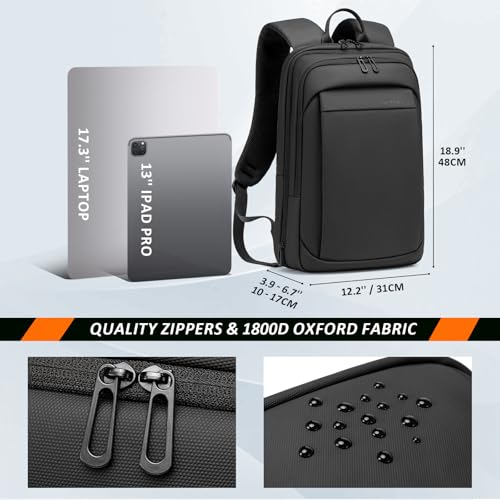 FENRUIEN Tech Backpack for Men, Expandable Backpack with USB C Charging Port, Water Resistant 17.3 Laptop Backpack, Black - size: 17.3 Inch, style: Business