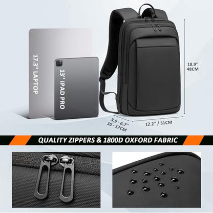 FENRUIEN Tech Backpack for Men, Expandable Backpack with USB C Charging Port, Water Resistant 17.3 Laptop Backpack, Black - size: 17.3 Inch, style: Business