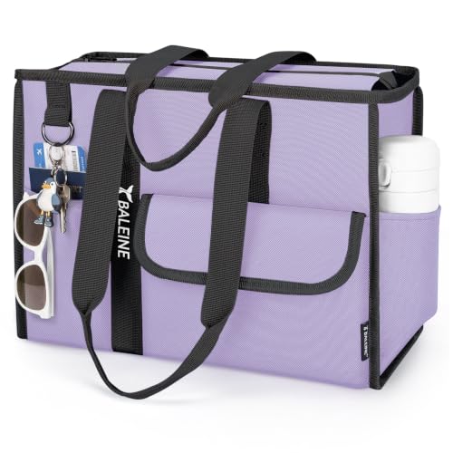 BALEINE Large Utility Tote Bag with Reinforced Bottom, Multi Pockets Foldable Tote Bag for Nurse, Travel, Work - color: Purple, size: Large