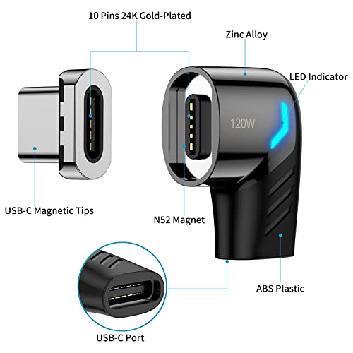 USB C Magnetic Adapter,(2 Pack) Magnetic USB C Adapter,PD 120W Fast Charge,480Mbps Transfer Speed,Compatible with MacBook,USB C Device - size: USB 2.0, style: Elbow-2 Pack