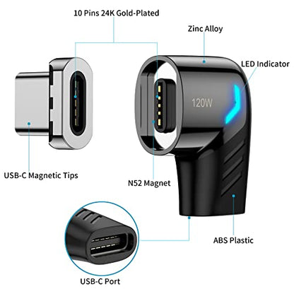 USB C Magnetic Adapter,(2 Pack) Magnetic USB C Adapter,PD 120W Fast Charge,480Mbps Transfer Speed,Compatible with MacBook,USB C Device - size: USB 2.0, style: Elbow-2 Pack