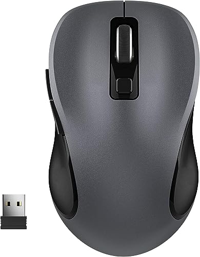 WisFox 2.4G Wireless Mouse for Laptop, Ergonomic Computer Mouse with USB Receiver and 3 Adjustable Levels, 6 Button Wireless Mice for Windows Mac PC Notebook (Grey) - color: Grey