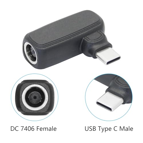90 Degree 100W DC 7.4mm x 0.6mm Power Adapter, Input 15 - 20.5V, PD Chip | Right Angle DC 7406 Female to USB Type C Male PD Plug, Built in PD Intelligent Chip Quick Identification V/A, for USB C Port - style: DC 7406 Female to USB Type c Male - 100W