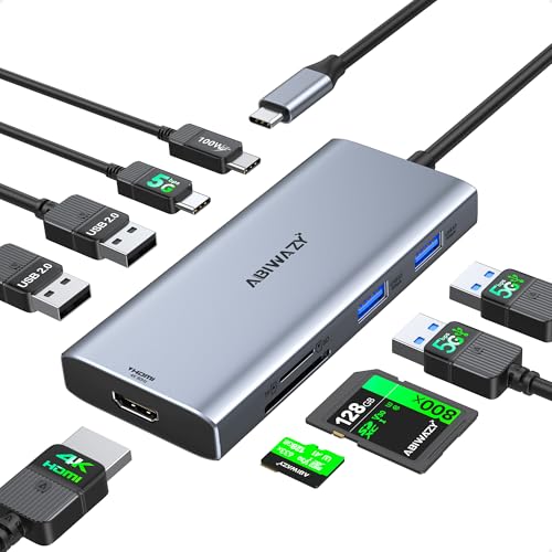 USB C Hub Multoport Adapter, 9 in 1 Mac Adapter for MacBook Pro/Air | USB-C to HDMI 4K@60Hz, 100W PD, SD/Micro SD Slot, 4 USB and USB-C Data Port Compatible for iPad Pro, Dell XPS Laptops - color: Grey