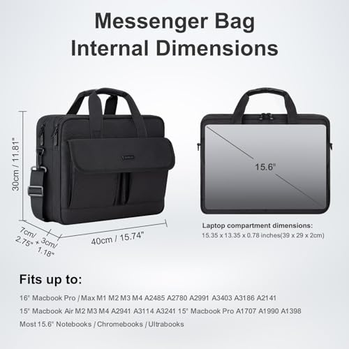 RAINYEAR 15.6 Inch Laptop Messenger Bag Briefcase with Pockets for Men | Protective Large Capacity Business Work Laptop Carrying Case Shoulder Bag for 15.6 inch Computer Notebook PC, Black