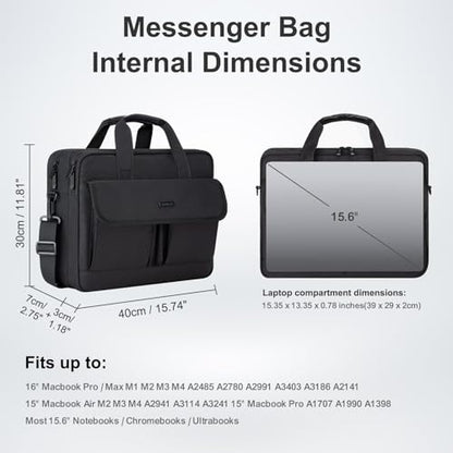 RAINYEAR 15.6 Inch Laptop Messenger Bag Briefcase with Pockets for Men | Protective Large Capacity Business Work Laptop Carrying Case Shoulder Bag for 15.6 inch Computer Notebook PC, Black