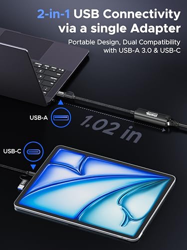 Plugable 2.5Gbps USB C to Ethernet Adapter, 2-in-1 USB-A & USB-C Ethernet Adapter for laptop |Aluminum, Braided, 2.5Gbps High Speed| Compatible for Thunderbolt 4/3, MacBook Air/Pro, iPad, Windows, XPS