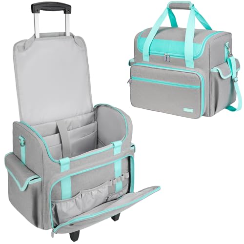 Rolling Teacher Bag with Wheels,Large Briefcase with Detachable Trolley&17in Laptop Sleeve for Women Work Travel
