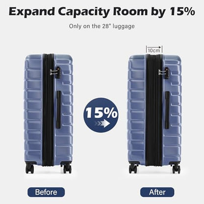 Coolife Expandable Large Checked Luggage with Spinner Wheels, Hard Shell Suitcase TSA Lock Rolling Travel Luggage 28-inch,Blue - color: blue, size: Large(28in)