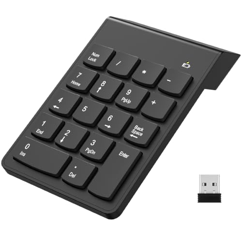 NOOX Wireless Number Pad, Portable Numeric Keypad 2.4G 18 Keys 10 Key USB Keypad for Laptop/Notebook/Surface Pro/PC, Financial Accounting Number Pad Keyboard - Black