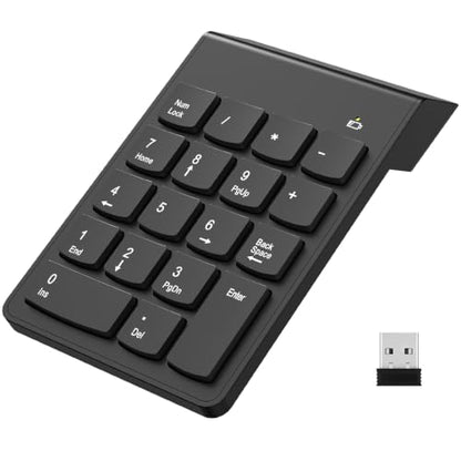 NOOX Wireless Number Pad, Portable Numeric Keypad 2.4G 18 Keys 10 Key USB Keypad for Laptop/Notebook/Surface Pro/PC, Financial Accounting Number Pad Keyboard - Black