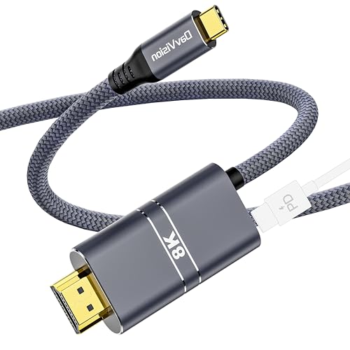 USB C to HDMI Cable with 240W PD Fast Charging, 8K@60HZ,4K@120Hz,Thunderbolt 5/4/3 Compatible,Upgraded Braided 2-in-1 Type C to HDMI for MacBook, iPhone17/16/15,iPad,HDTV(10FT,Grey) - size: 10FT