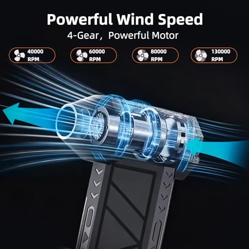 Professional 12000RPM Electric Air Duster for PC, Laptop, Keyboard, Electronics – 3-Speed Adjustable High-Pressure Blower for Precision Cleaning of Computer Components, CPU, and Gaming Consoles