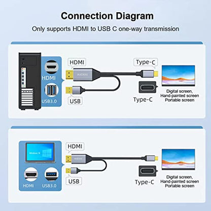 HDMI to USB C Adapter Cable 6.6ft 4K@60Hz with USB Power Adapter,HDMI Male to Type C Male Converter Support Touch for New MacBook Pro,Mac Air,Nreal Air VR - style: HDMI to UUSB C