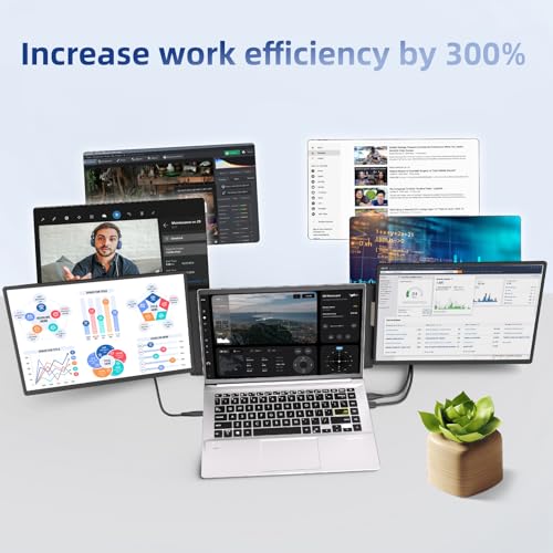 Laptop Screen Extender 2.5K - Updated 16" Triple Portable Monitor 2560x1600P QHD 100% sRGB IPS, Plug & Play, Rotation Detachable Screen Compatible with Mac Wins Dex Chrome Fits 13"-17" Laptops - size: 16"